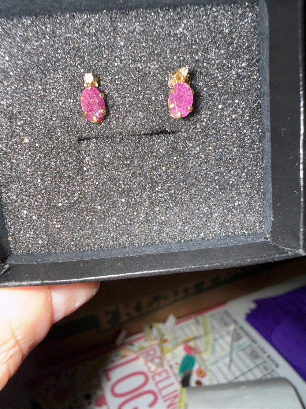 Gold diamond and drop Oval ruby Stud Earrings